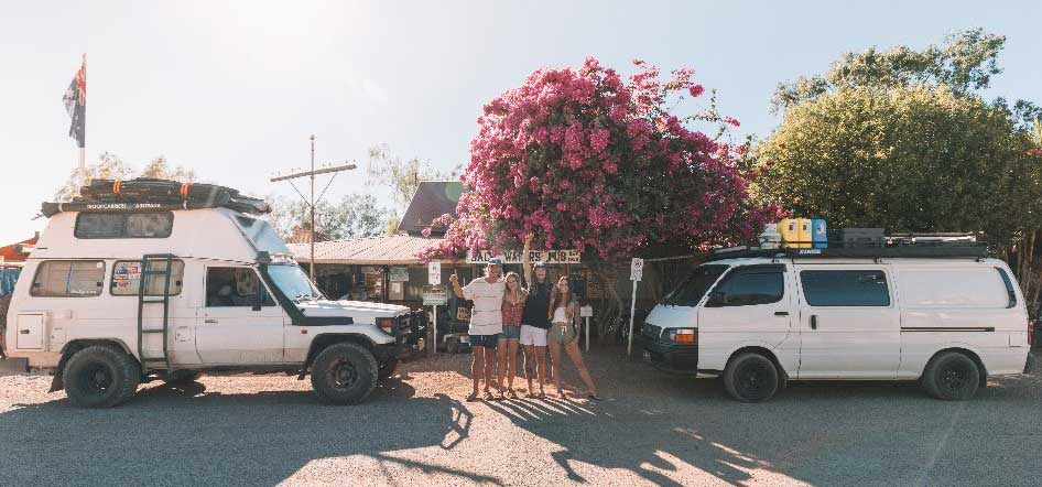 Tourists outside Daly Waters Historic Pub