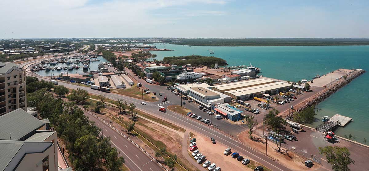 Aerial view of Francis Bay Mooring Basin and Fisherman's Wharf