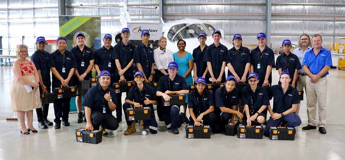 Group shot of students who are training is aircraft engineers