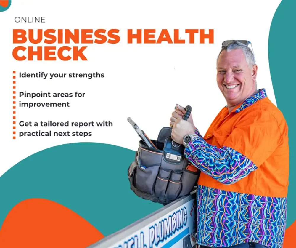 Person promoting an online business health check.  