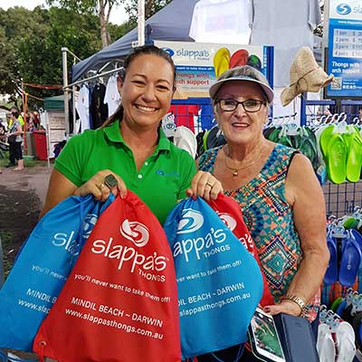 Denise Dunn with a customer who purchased Slappa's thongs