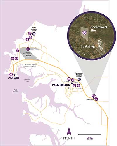 Map of Darwin rural area showing proposed location of the seniors lifestyle accommodation in relation to other landmarks