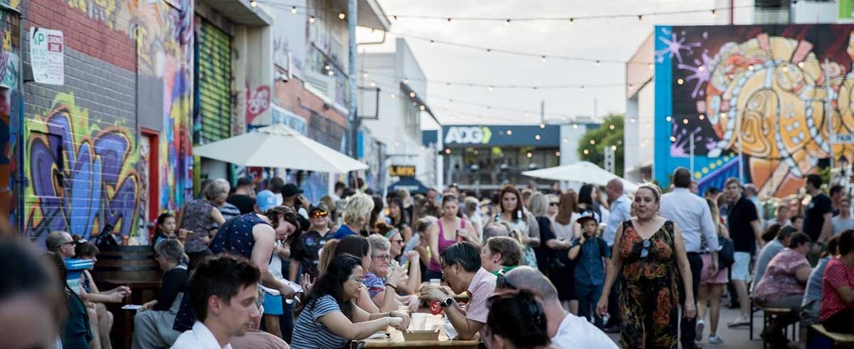 People sitting at tables eating