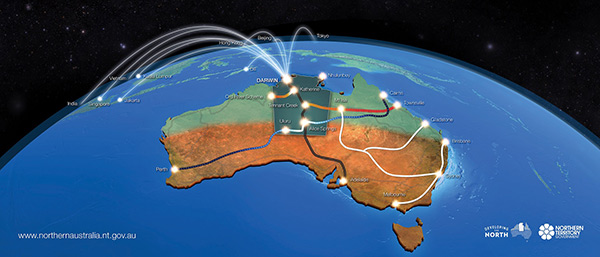 Map of the Northern Territory in relation to Asia and the rest of Australia