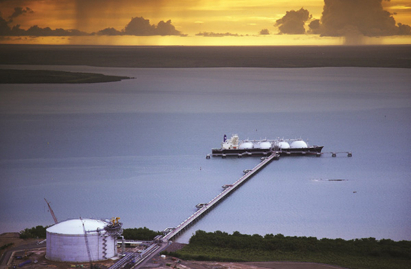 LNG tanker docked in harbour