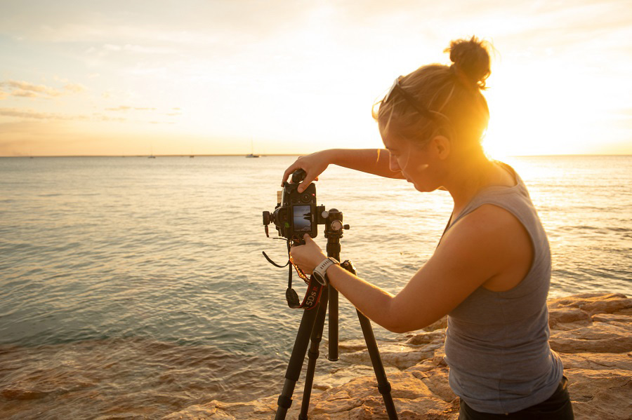 Taking a picture at sunset