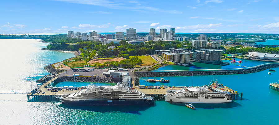 Cruise ships docked at wharf