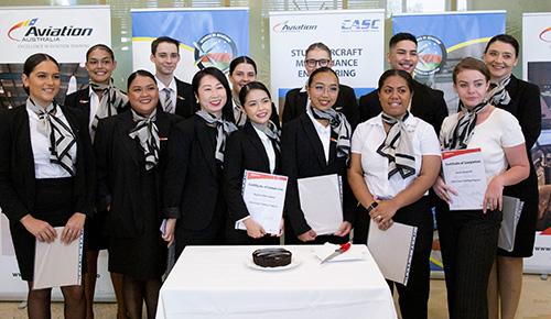 Cabin crew training students
